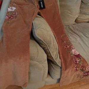 Free People Driftwood Floral Embroidered Corduroy Flare Pants